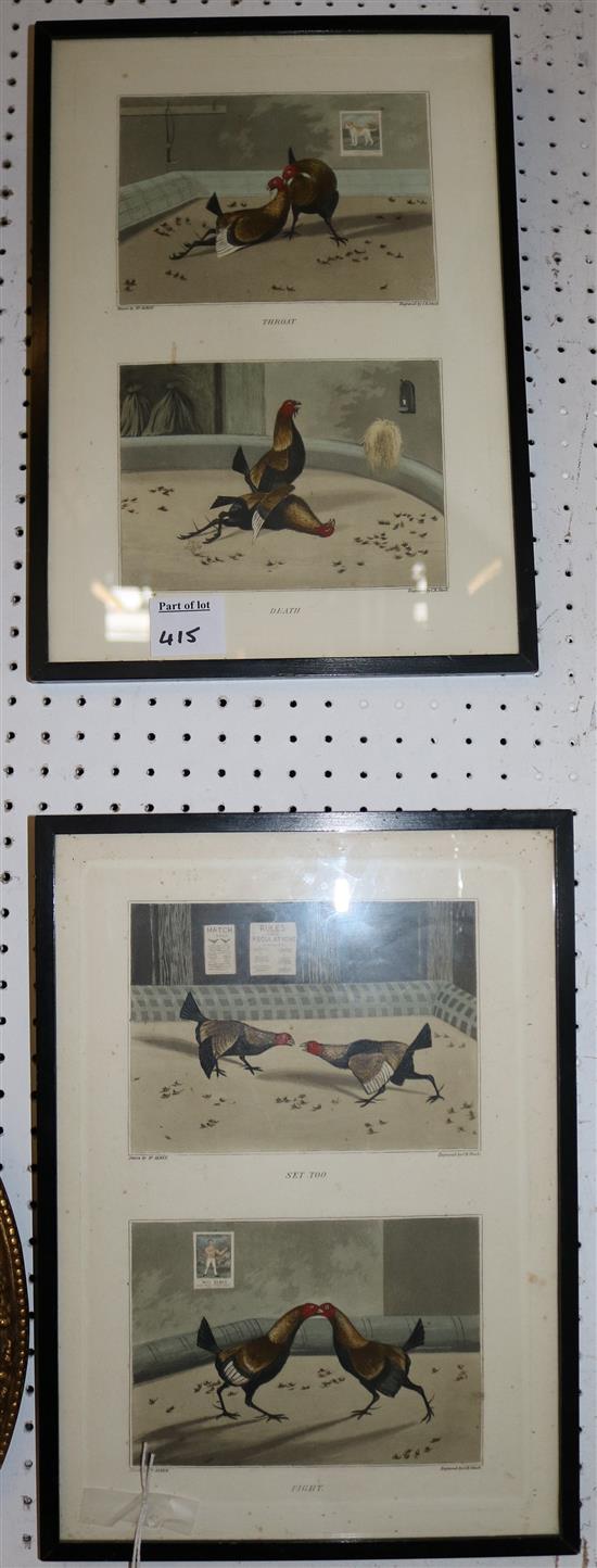 After Henry Alken, a pair of coloured cockfighting prints by C. R. Stock(-)